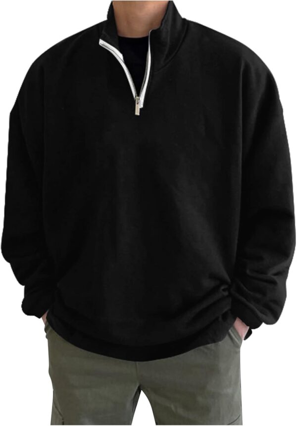 Adult 1/4 Zip Sweatshirt Loose Fit Track Quarter-Zip Pullover Sweatshirt Fall Winter Lightweight Long  T-Shirt for Men