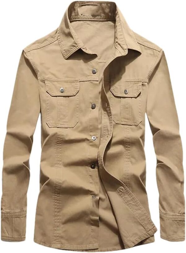 Men's Cotton Denim Shirt Casual Long Sleeve Army  Loose Work Shirt