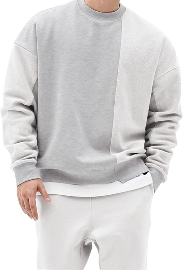 Men's Patchwork Crewneck Sweatshirt Long- Lightweight Terry Sweatshirt Casual Workout Pullover Shirt Tops