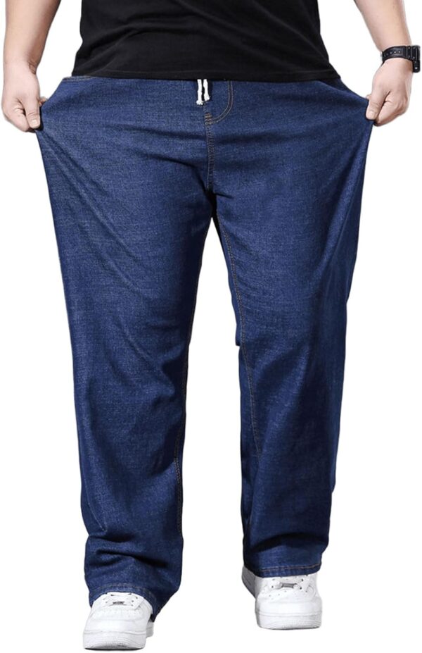 Plus Size Baggy Jeans for Men's Elastic Waist Pull On Denim Pants Drawstring Straight Loose Jean Sweatpants L-5XL