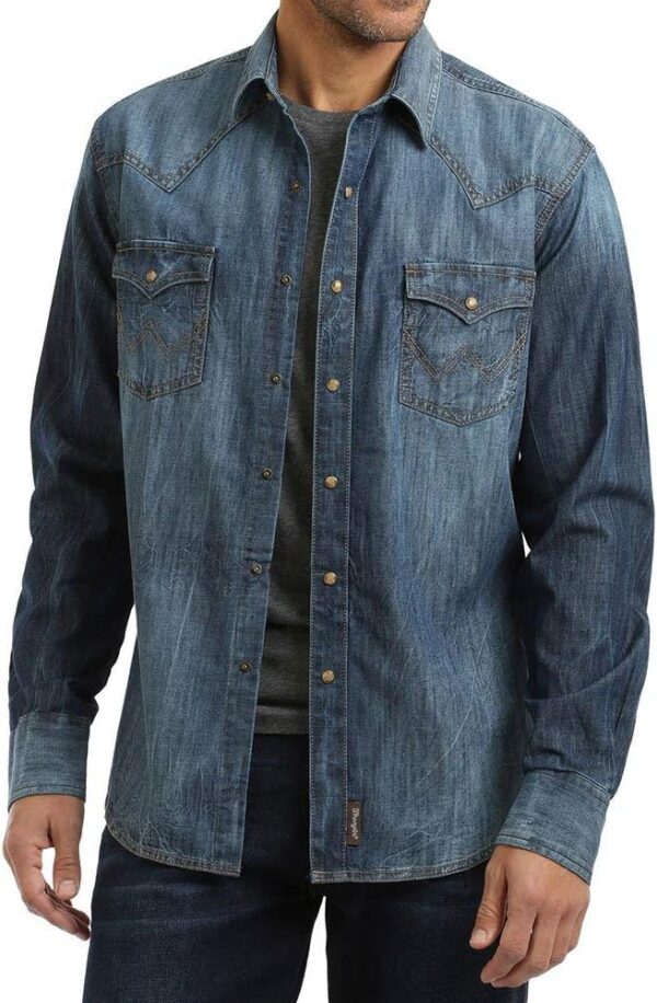 Men's Retro Two Pocket Long Sleeve Snap Shirt
