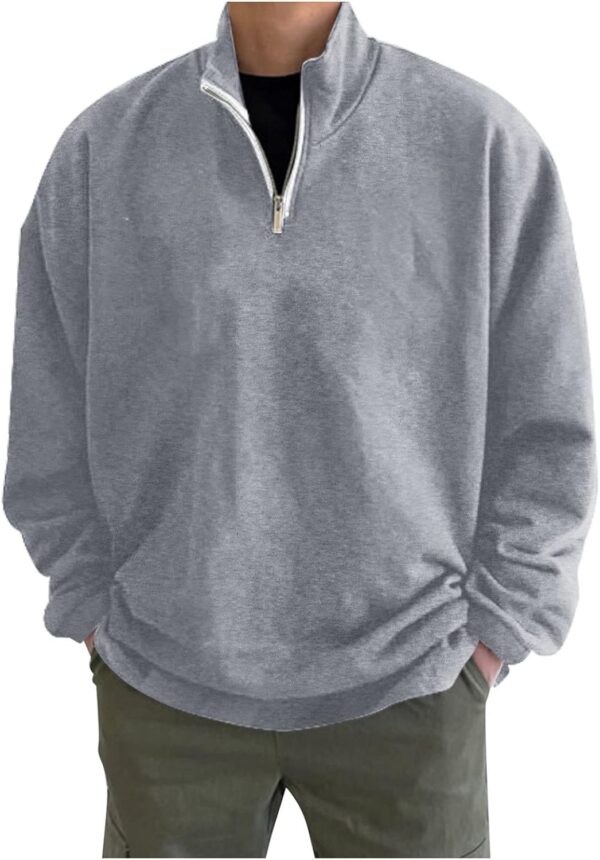 Adult 1/4 Zip Sweatshirt Loose Fit Track Quarter-Zip Pullover Sweatshirt Fall Winter Lightweight Long  T-Shirt for Men