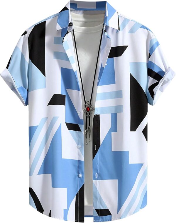 Men's Casual Geo Graphic Print Short  Button Down Shirt Top Beach Shirts