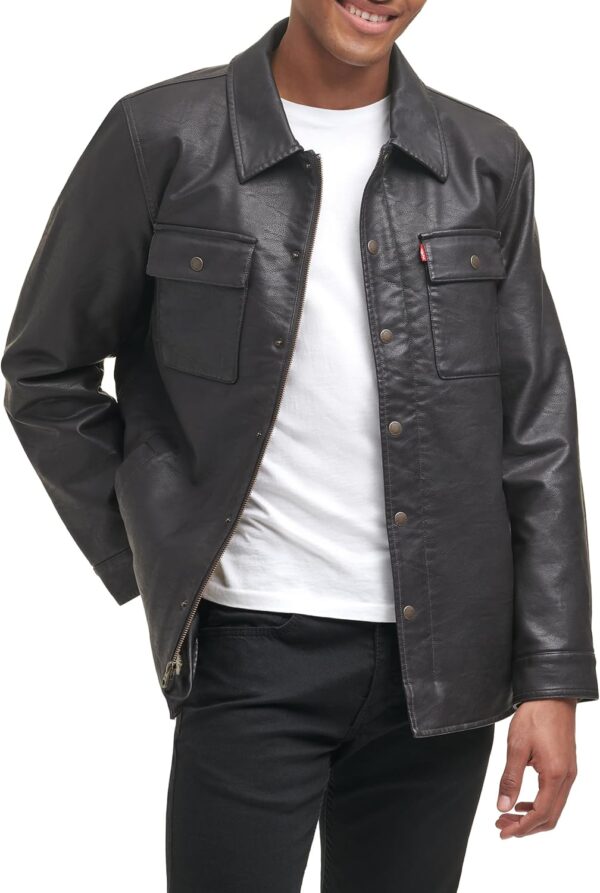 Men's Buffed Cow Faux Leather Hooded Trucker Jacket