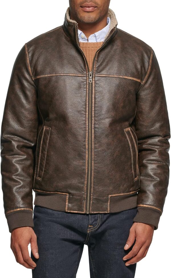 Men's Faux Leather Bomber Jacket